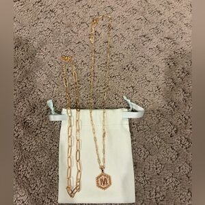 Gold Initial M Pendant Necklace set